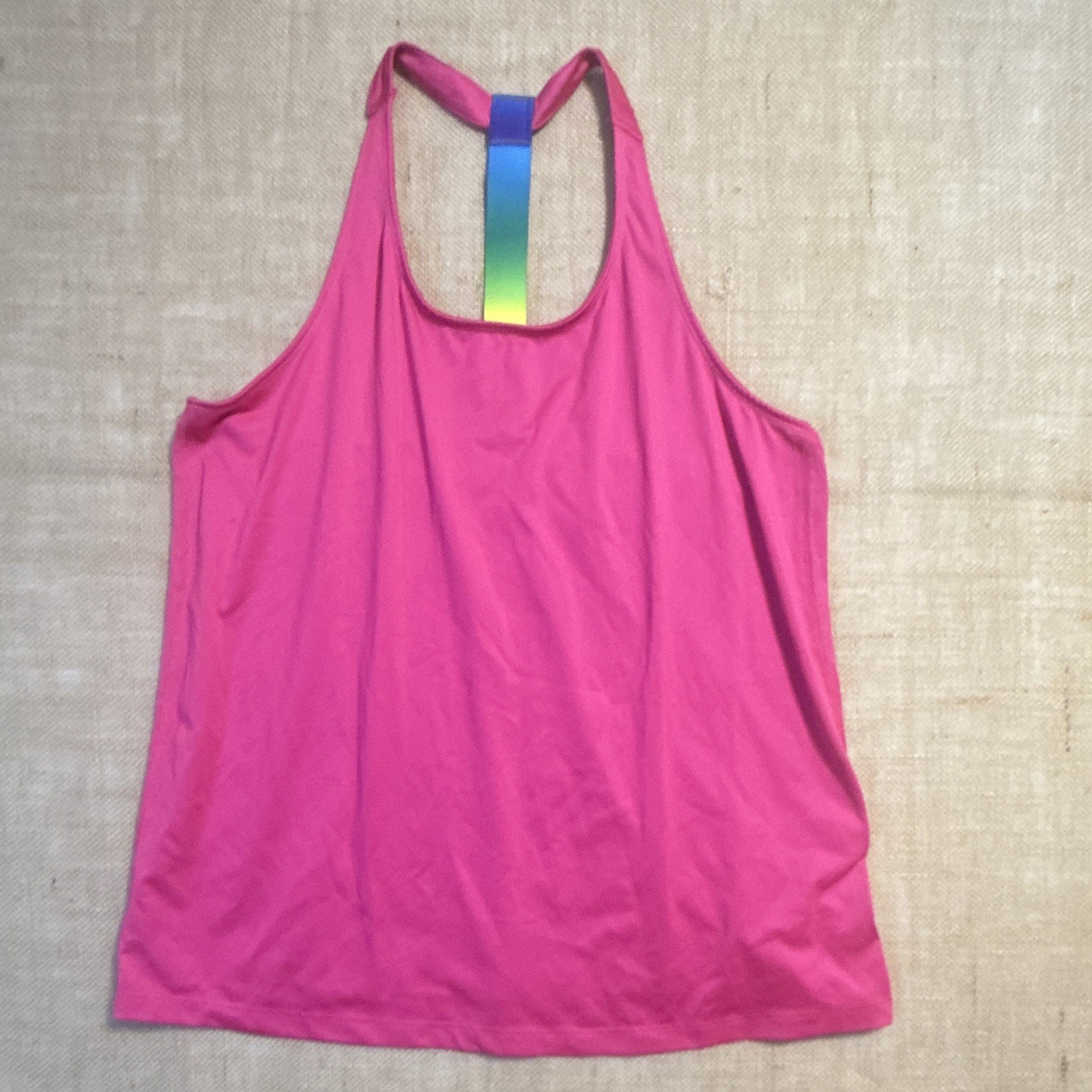 Ideology Women’s XL Pink Scoop Neck Stretch Racerback Tank Top Rainbow Strap