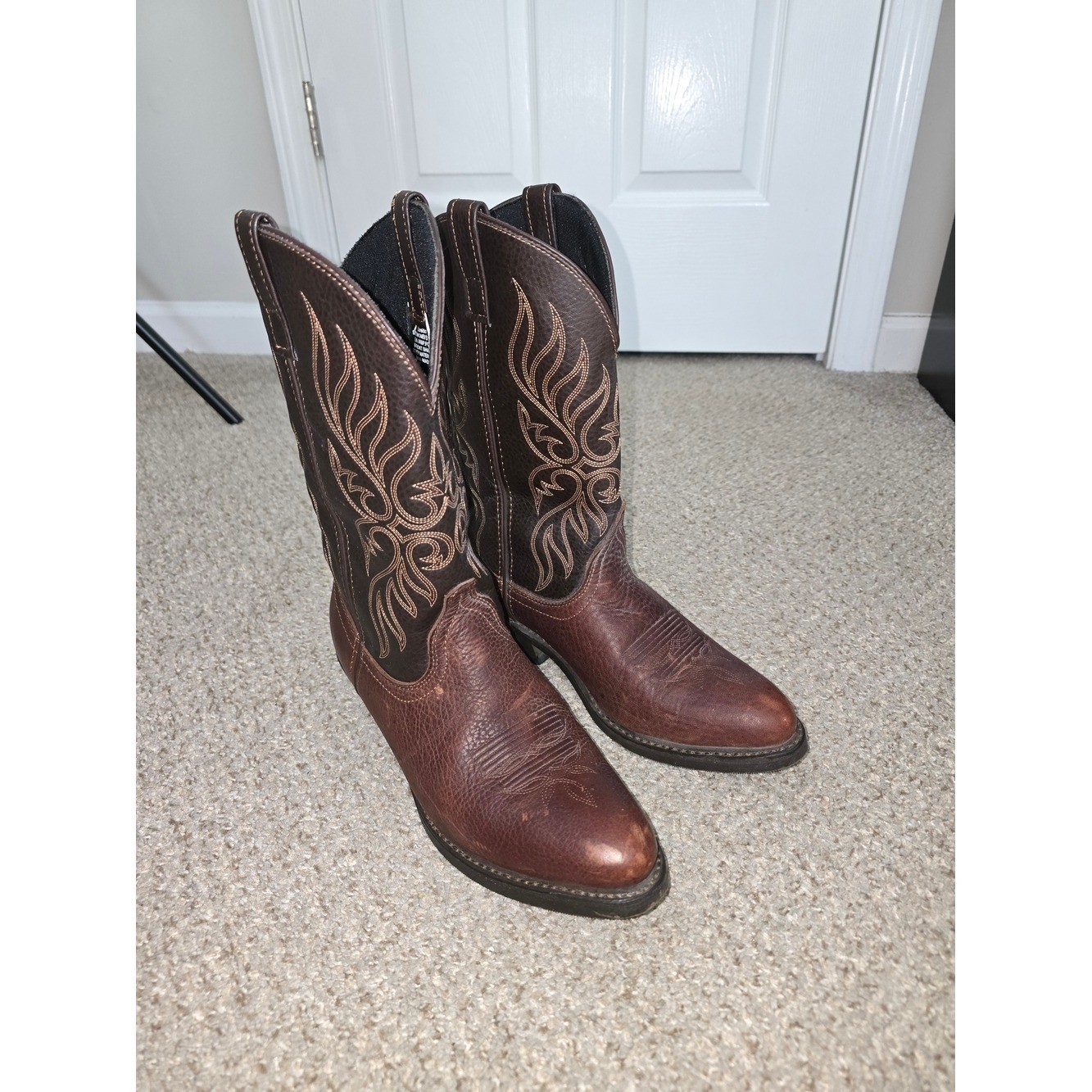 Laredo Kelli Copper Round Toe Brown Two-Tone Embroidered Western Boots Size 10