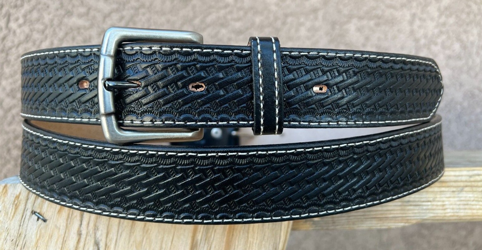 MEN’S HEAVY DUTY BASKET WEAVE CASUAL OR WORK LEATHER BELT, MEN’S LEATHER BELT