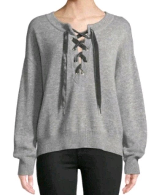 Rails Olivia Ash Gray Velvet Lace Up Wool/Cashmere Sweater Size S