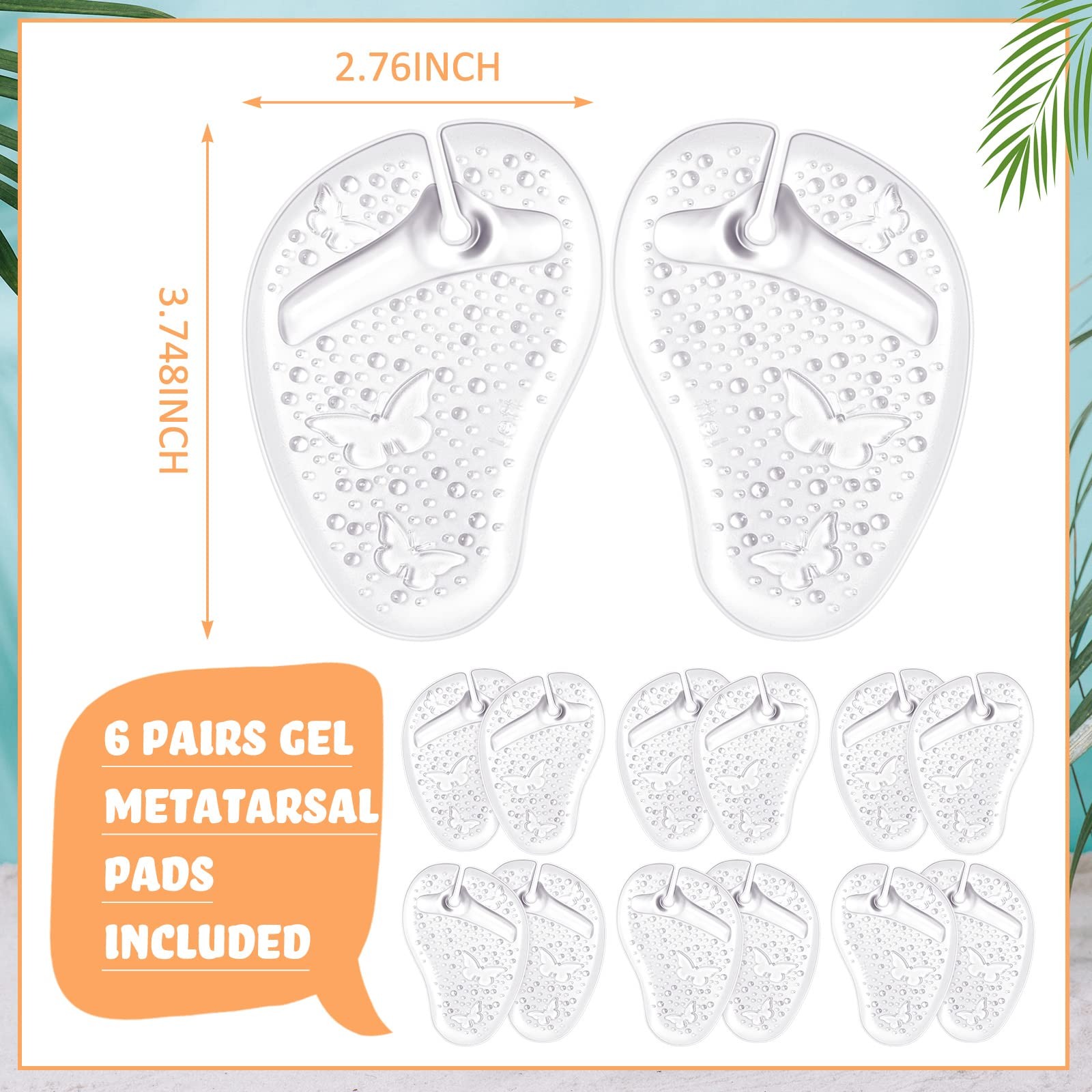 6 Pairs Gel Pads for Thong Sandals Toe Protectors Metatarsal Cushion Clear