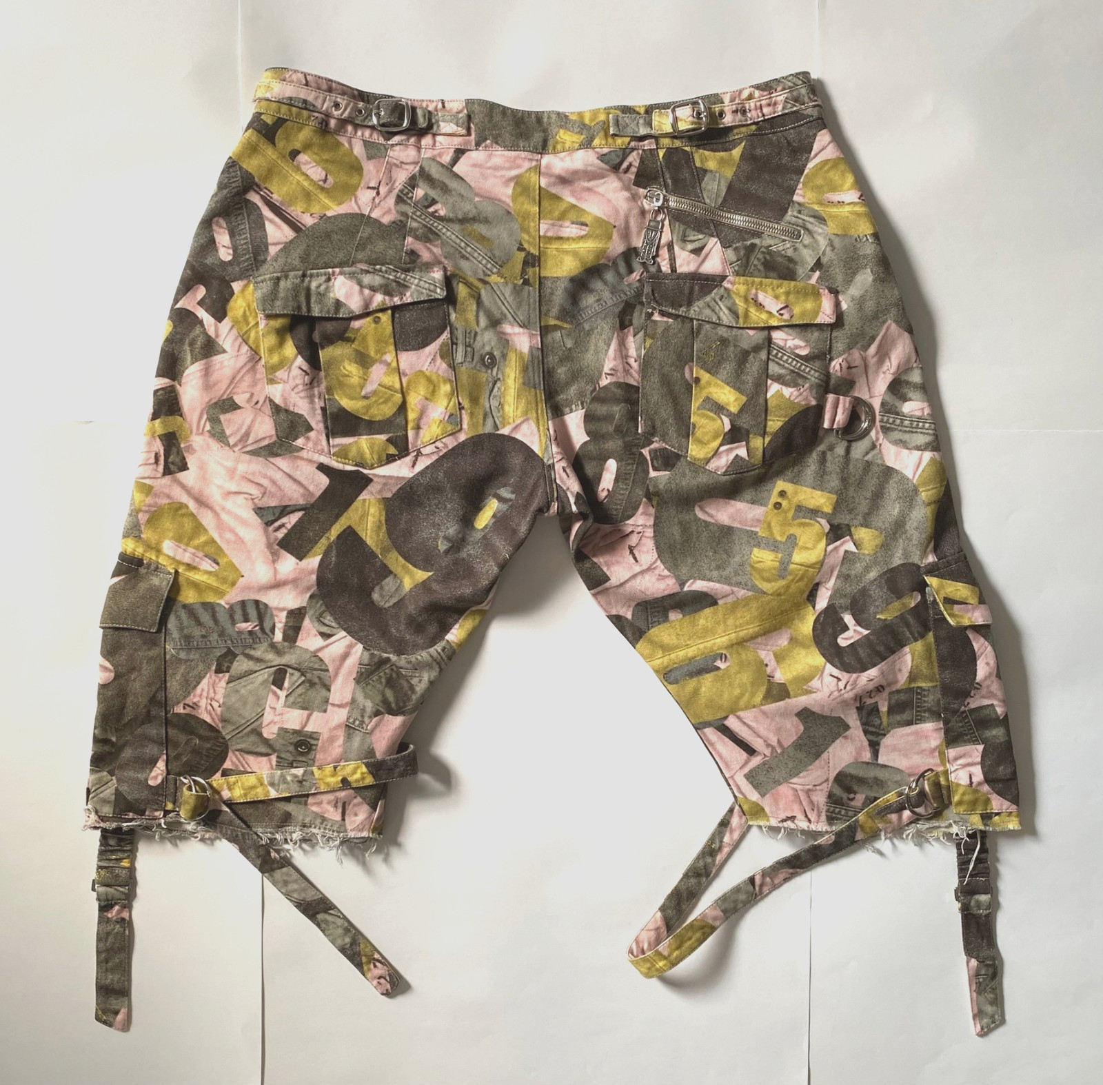 John Galliano Early 2000s Cargo Shorts IT52 US36 D-Rings Garter Straps Italy