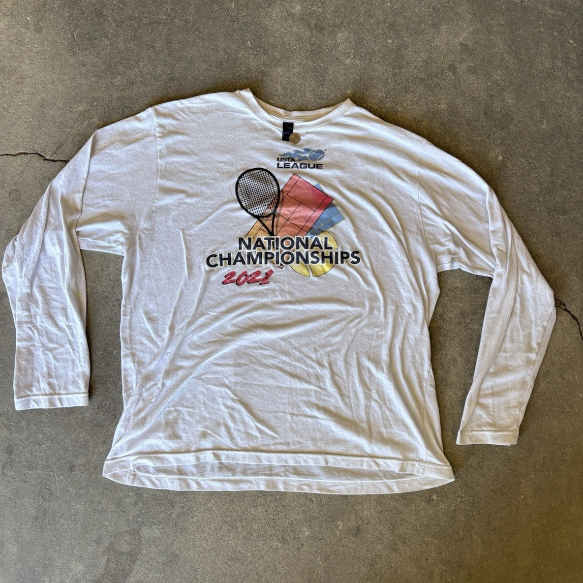 Tultex XL White Crew Neck Long Sleeve Graphic T-Shirt USTA League 2021