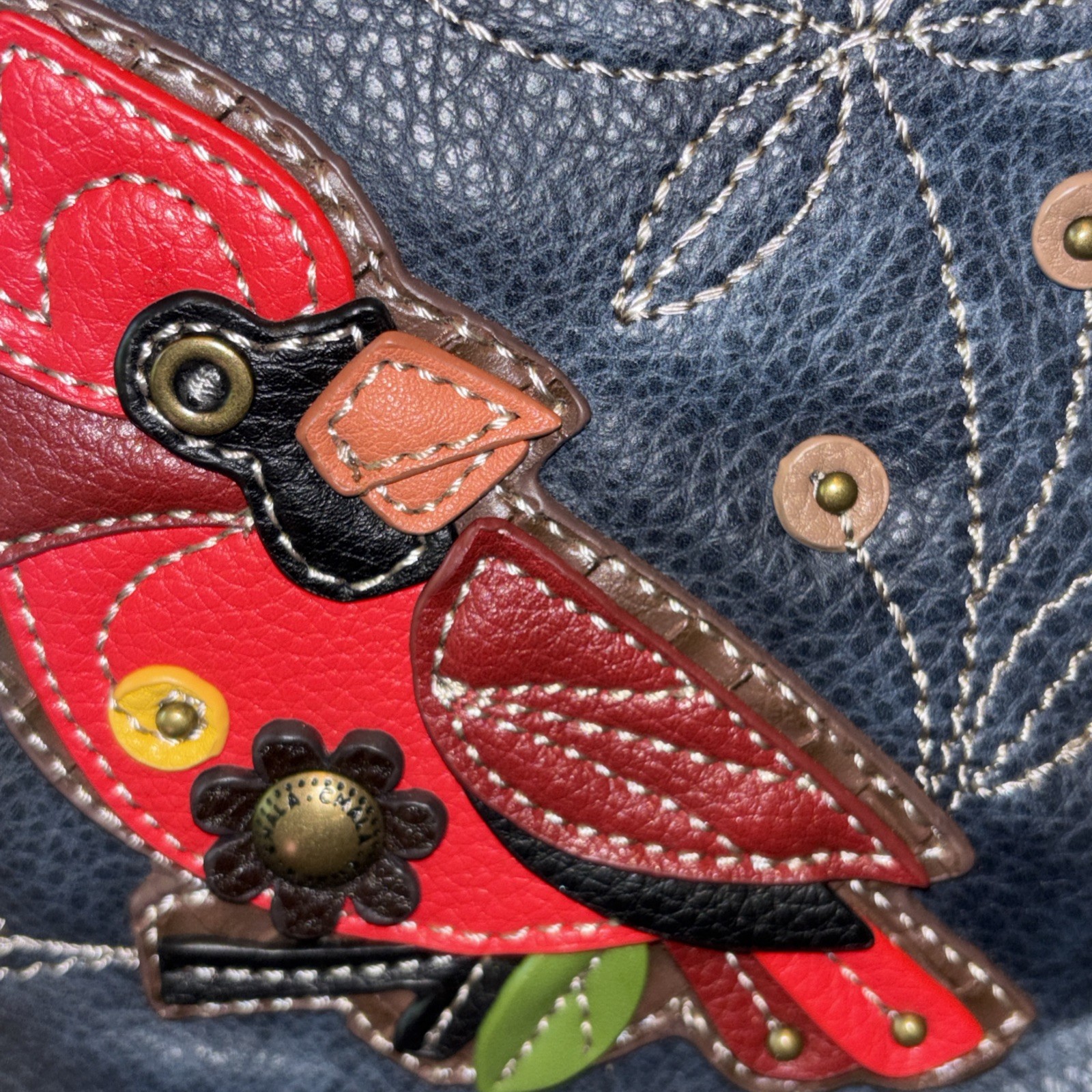 CHALA NAVY BLUE RED CARDINAL SWEET MESSENGER CROSSBODY TOTE PURSE FAUX LEATHER