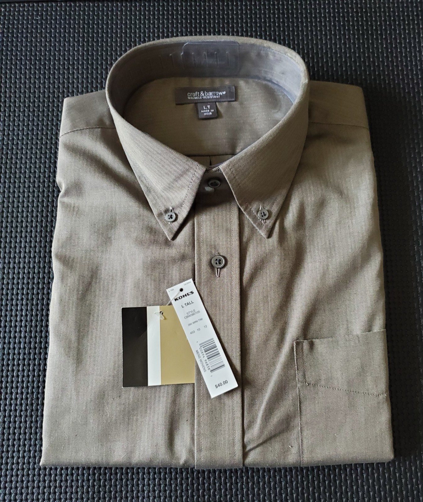 NWT Croft & Barrow Shirt Men OD Green Pattern Sz: LT Wrinkle Resistant