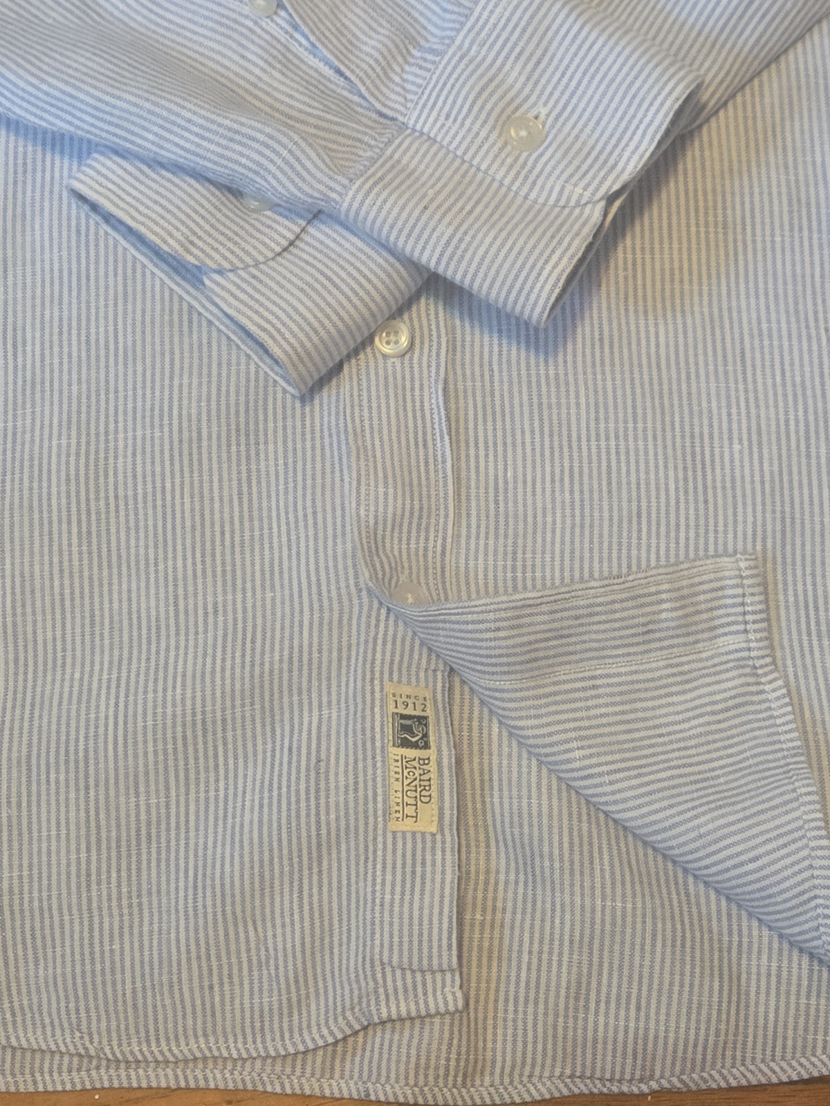 J.Crew Men MT Tall Baird McNutt Irish Linen Striped Button Down Shirt Blue White