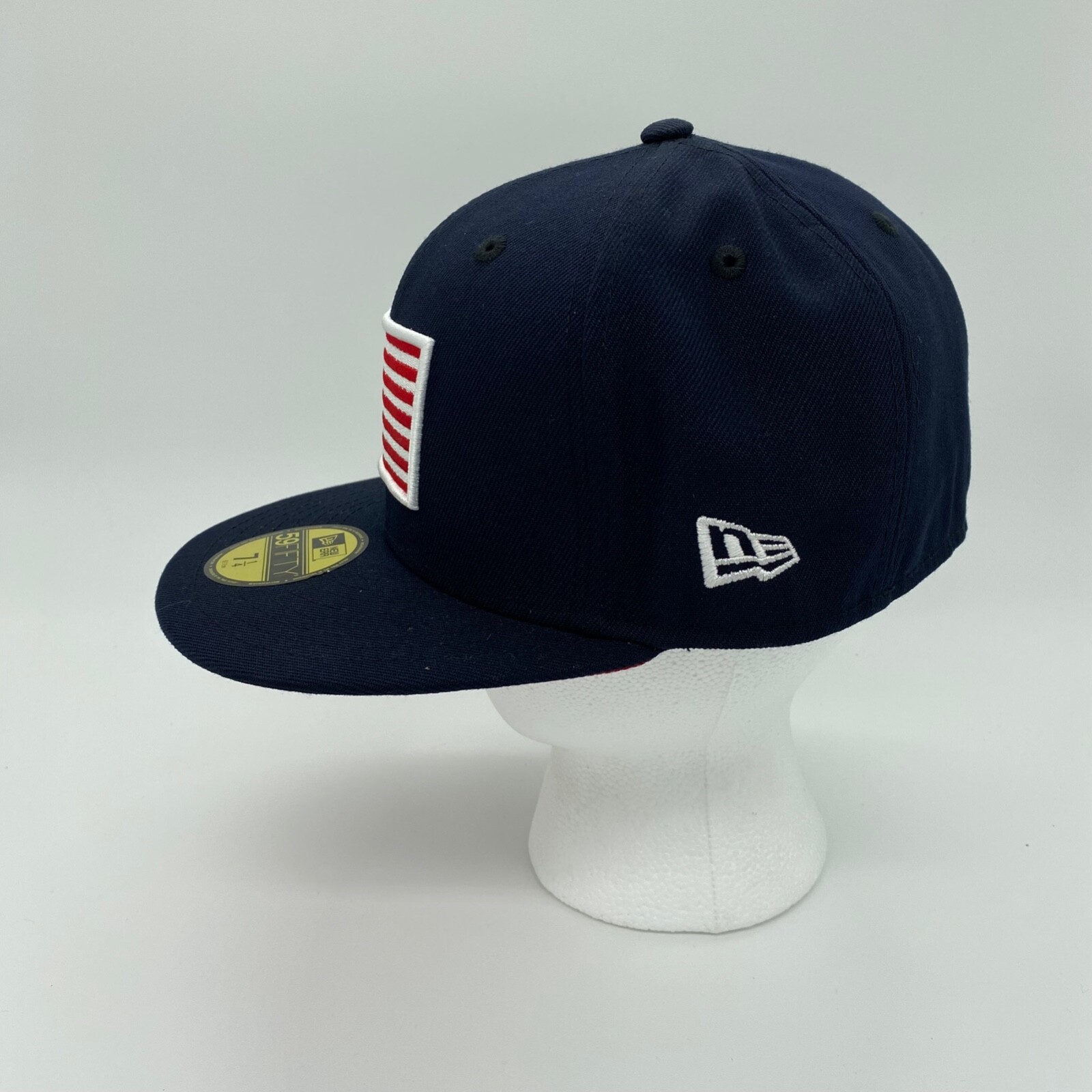 New Era 59Fifty American Flag Fitted Hat Cap Solid Blue Size 7 1/4 Mens
