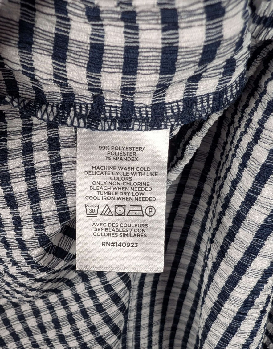 NWT Loft Outlet Navy/White Stripe Seersucker Blouse Lightweight SZ SP Spring 26