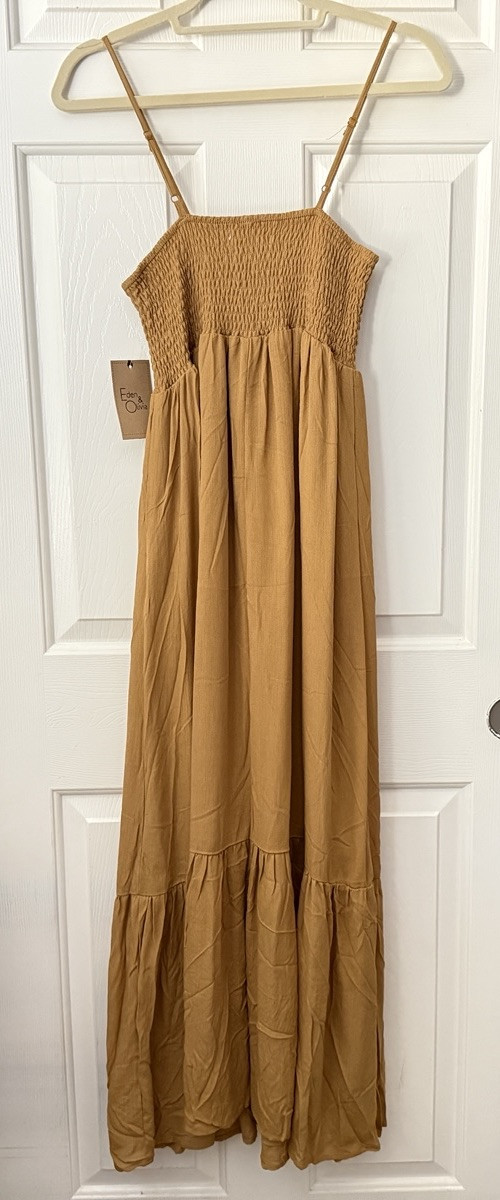 eden & olivia women’s size S brown spaghetti staps sleeveless maxi dress