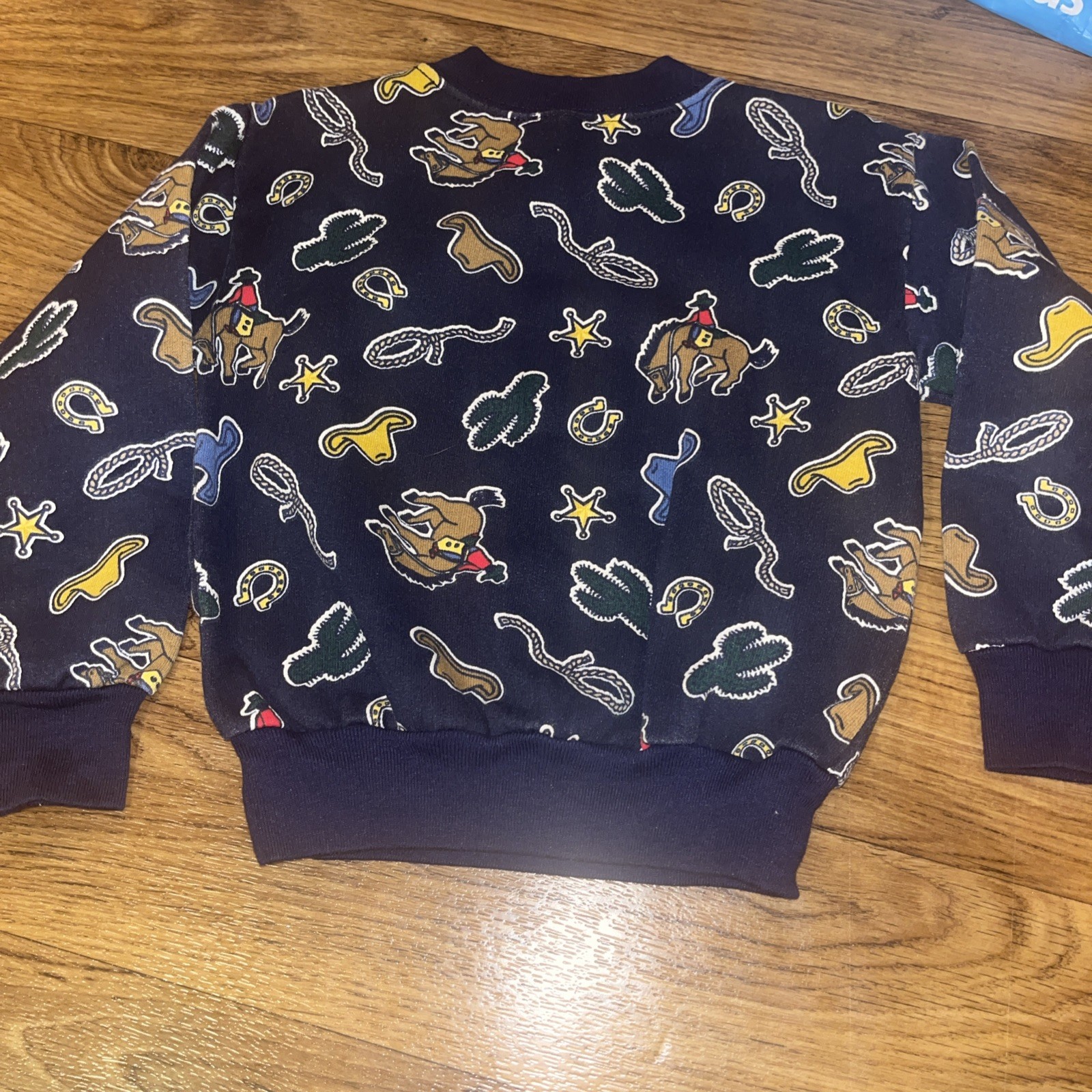 VTG 90s Garanimals Cowboy Western Rodeo Crew Neck All Over Print Sweatshirt USA