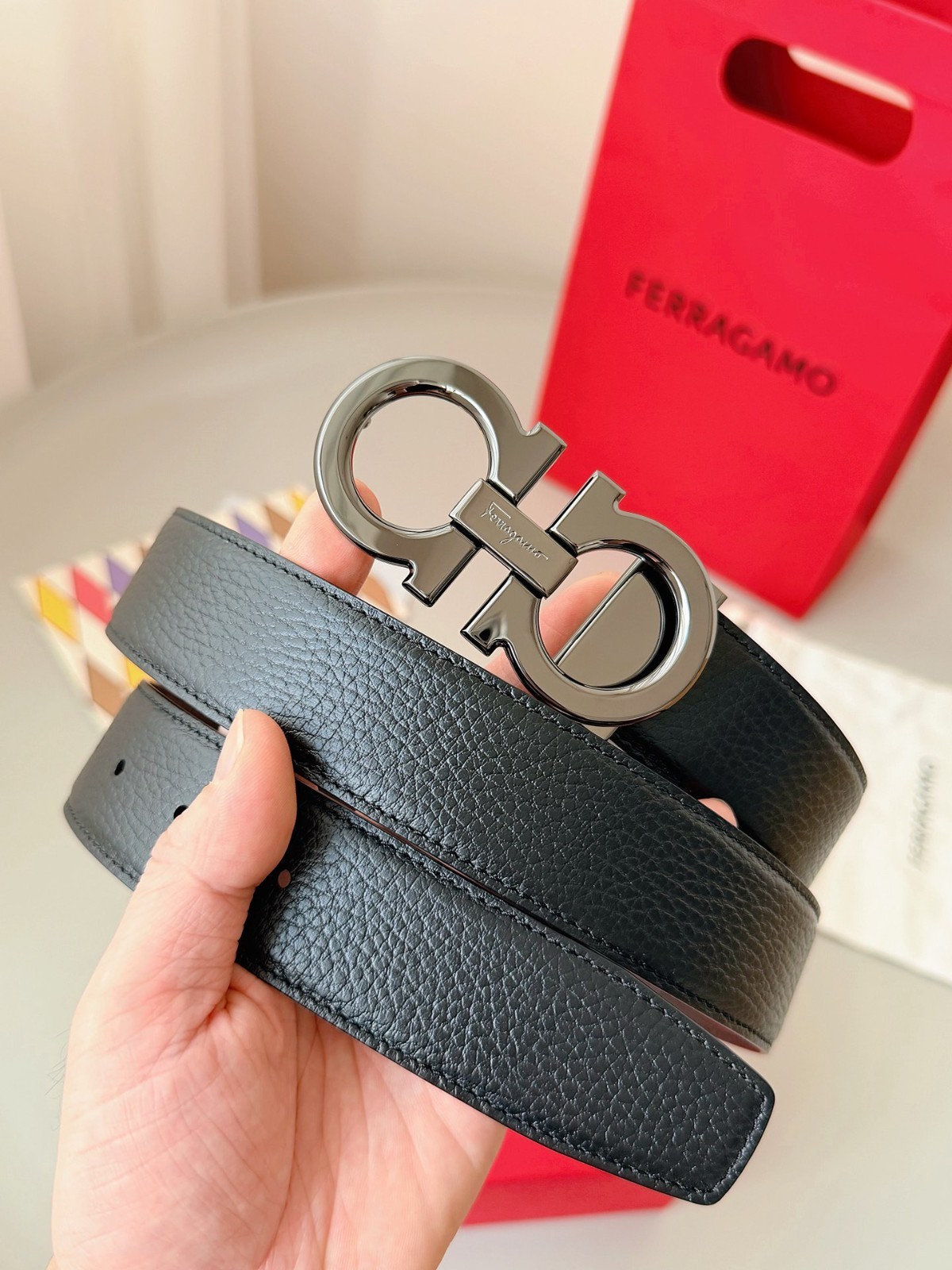 Salvatore Ferragamo Gancini Leather Belt 3.5cm Reversible Adjustable Luxury