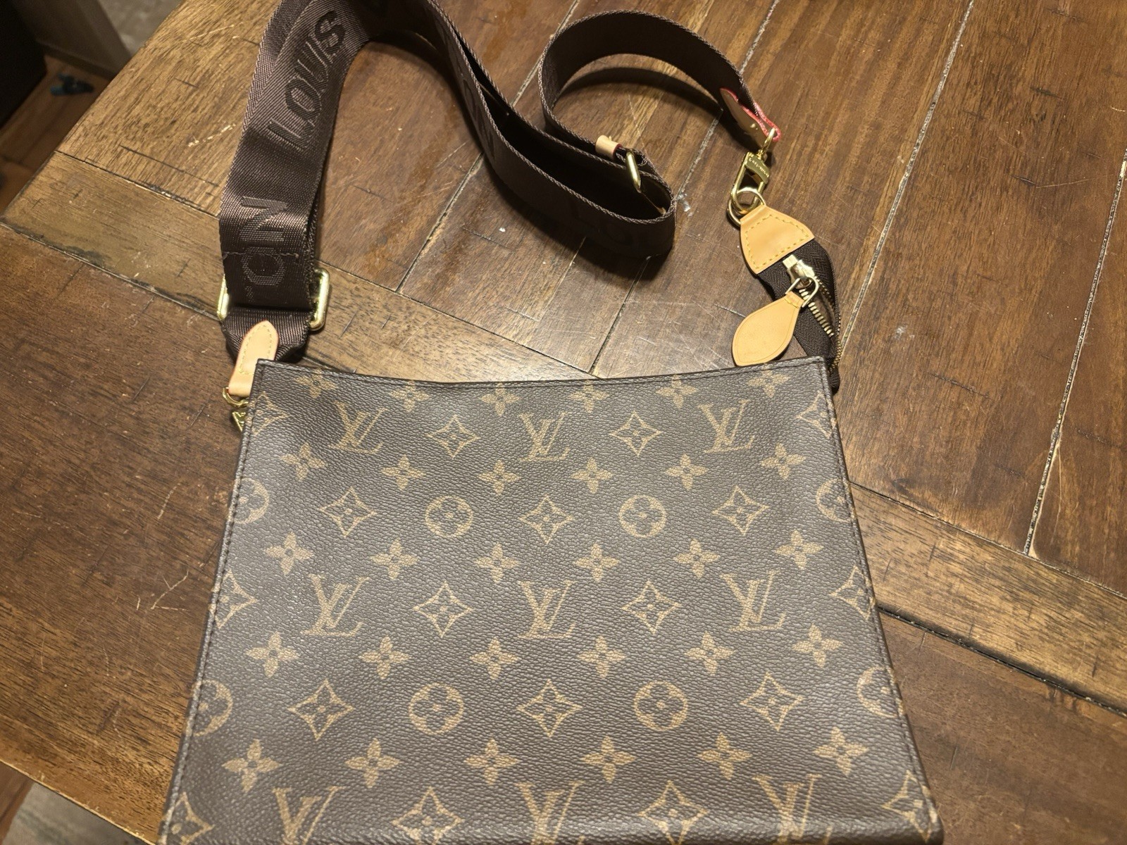 Louis Vuitton Monogram Zip Pochette Crossbody Bag Brown Gold Hardware
