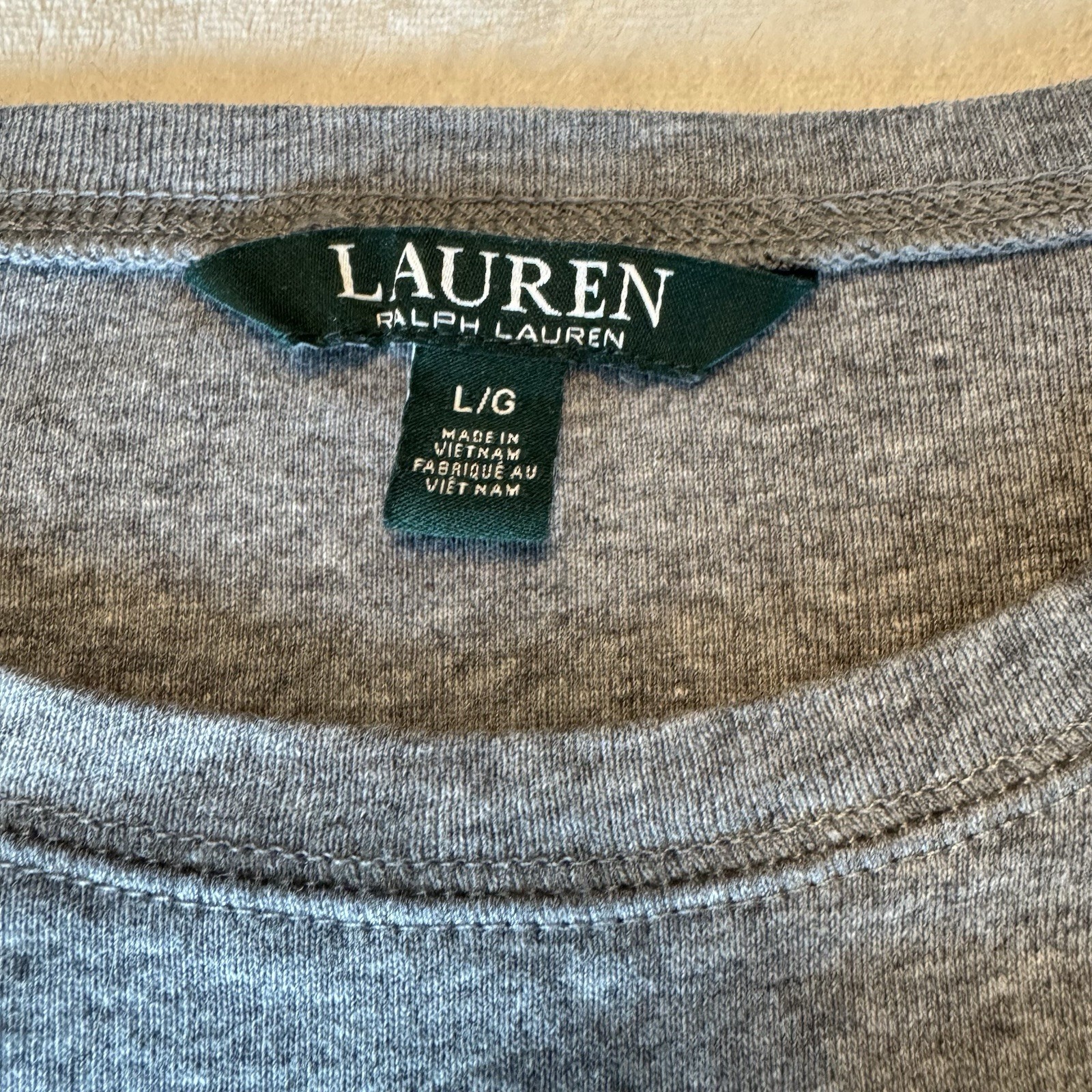 Lauren Ralph Lauren Gray Crew Neck Knit Pullover Sweater Elbow Patches L/G