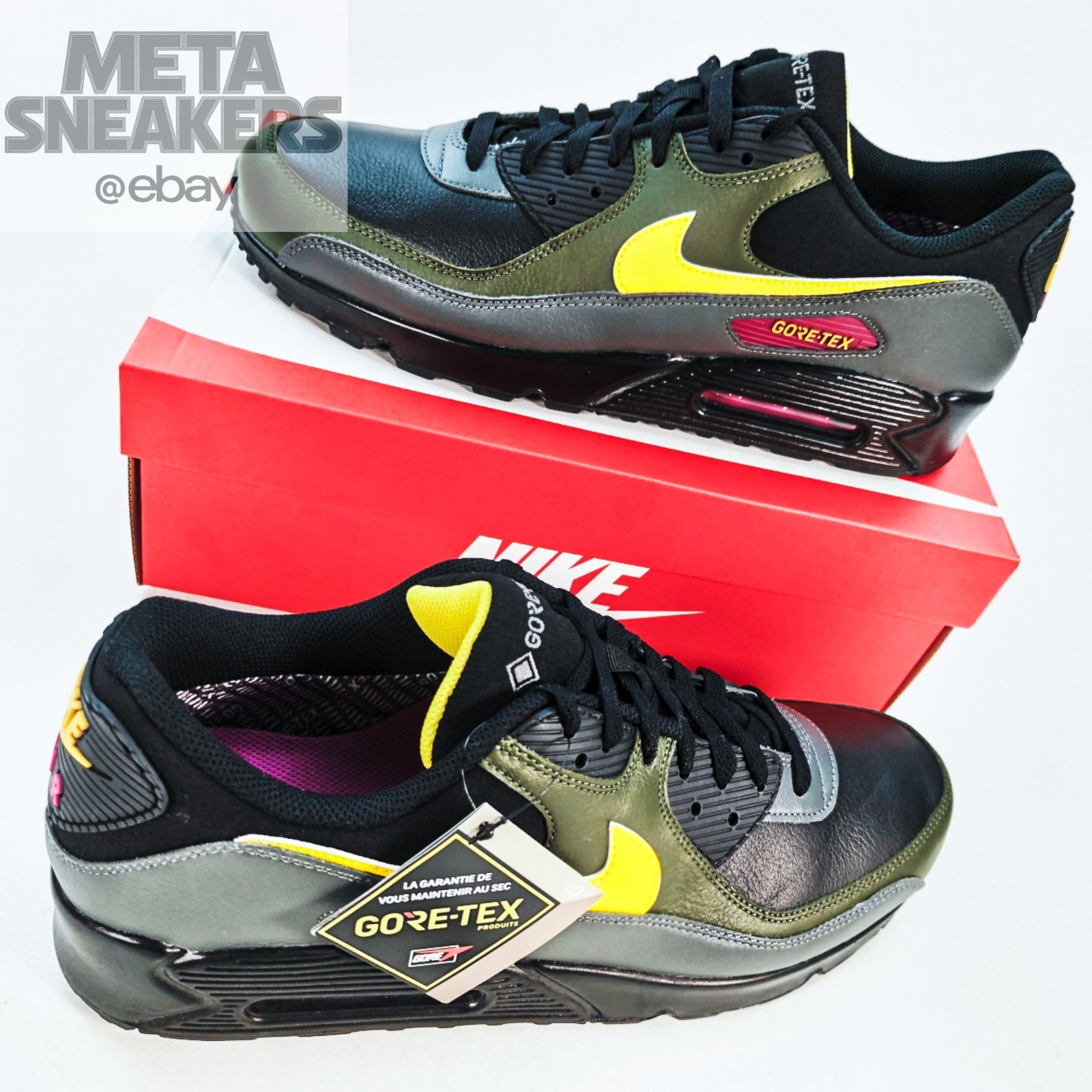 Nike US 14 Mens Black Yellow Grey Green Rare Retro Air Max 90 GTX DJ9779 001 New