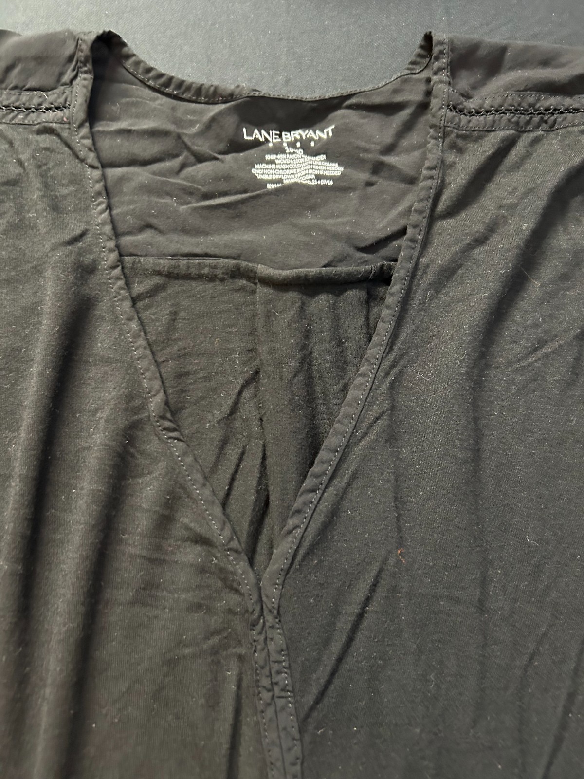 Lane Bryant 18 20 Plus Black Mixed Media Blouse Stitching Pleated Back 7/8 Slv