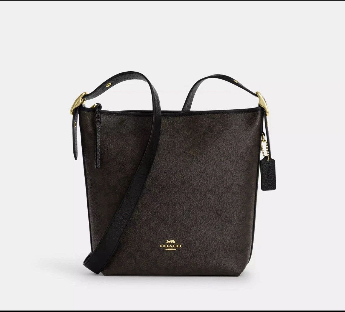 NWT Coach C2819 Val Duffle In Signature Canvas Leather Brown Black $395