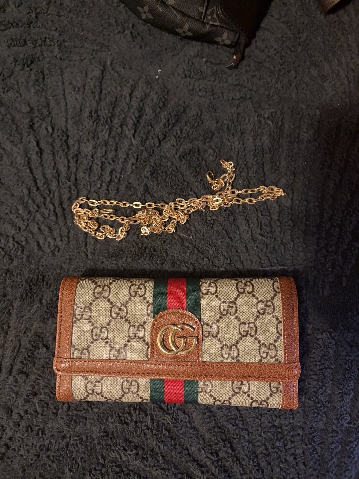 GG Monogram Wallet Crossbody with Gold Chain Used Once Or Twice Excellent Cond