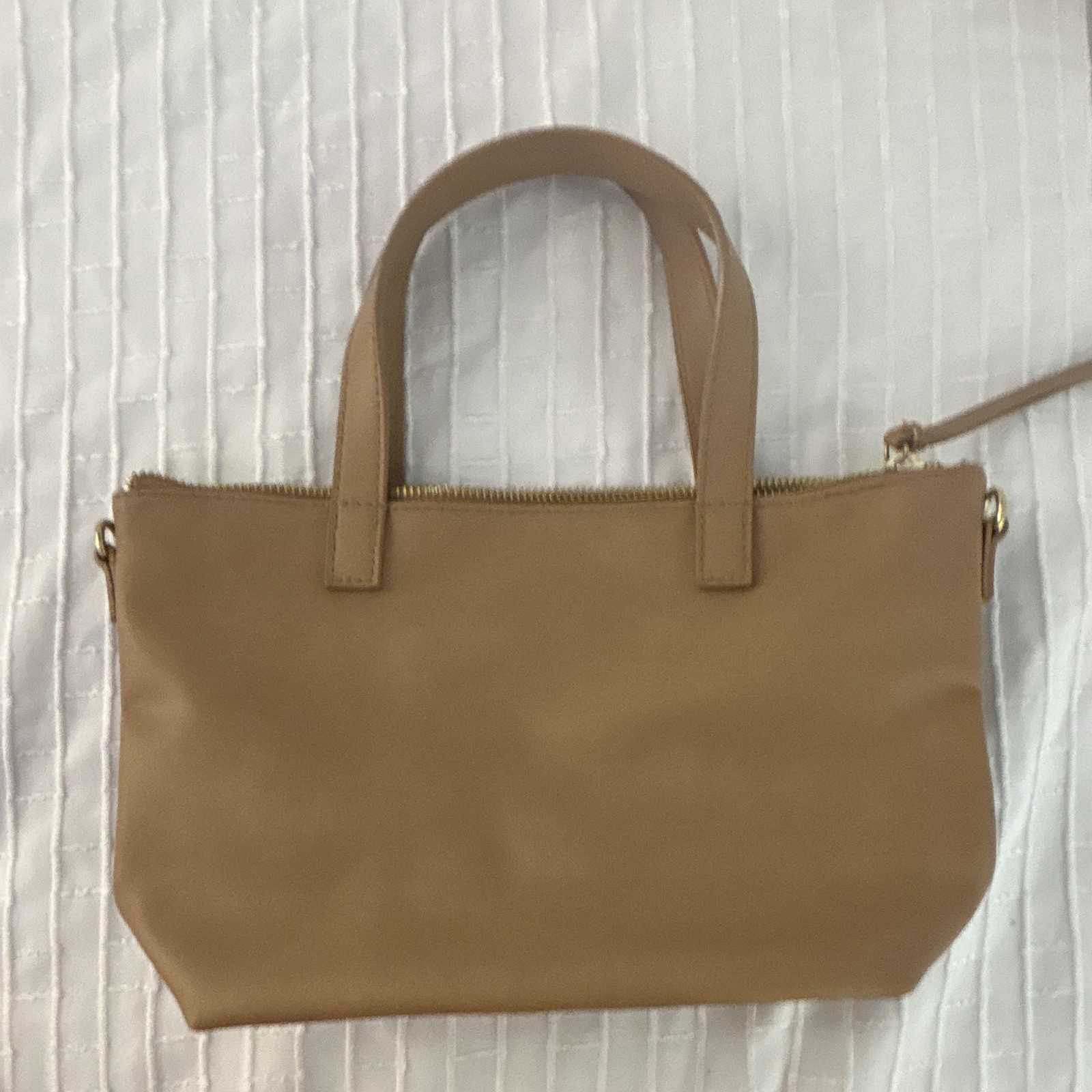 Mossimo Supply Co. Tan Zip Satchel Top Handle Detachable Strap Gold Small