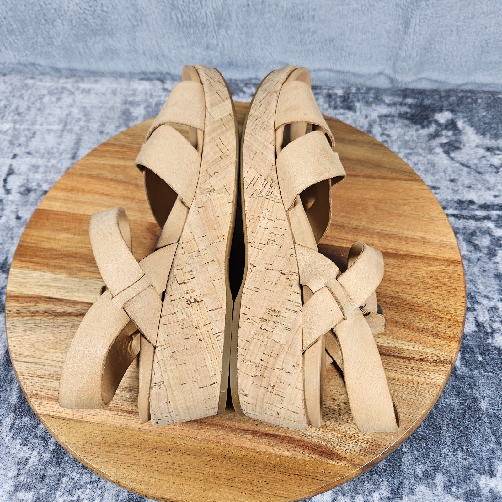 Kork-Ease Myrna Womens 8 Brown Leather Cork Wedge Ankle Strap Sandals Buckle