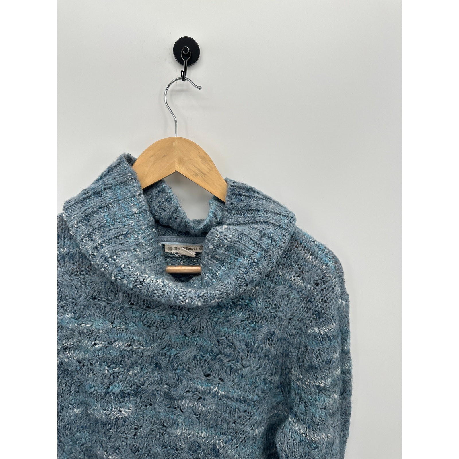 RuffHewn Womens XL Blue Wool Blend Cowl Neck Pullover Chunky Knit Sweater AJ15