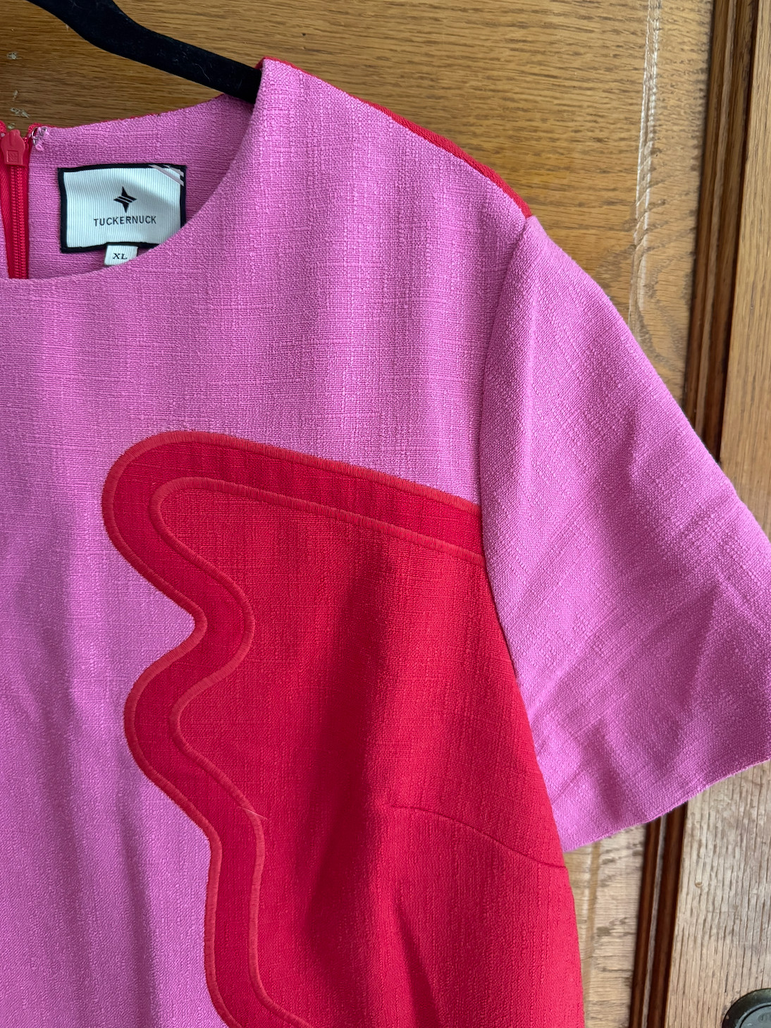 Tuckernuck Womens XL Pink Red Colorblock Midi Dress Shift Dress Lined