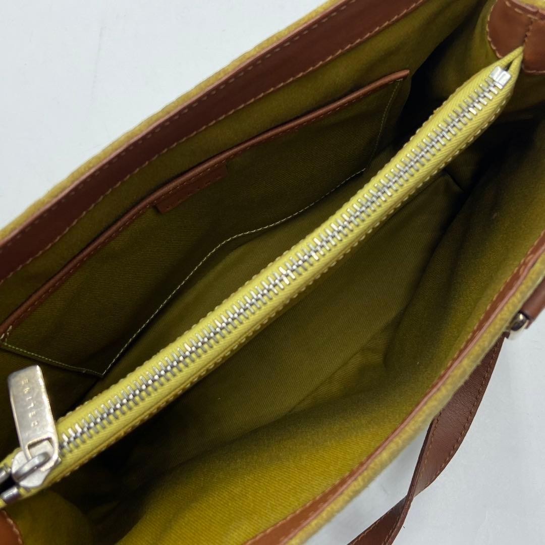Celine Macadam Suede Leather Handbag Khaki Brown Japan Excellent 0610785