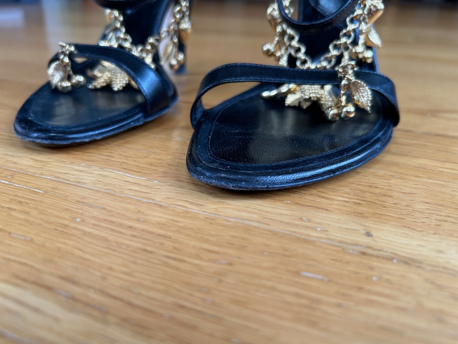 CESARE PACIOTTI Black Leather Charm-Embellished Slingback Sandals IT 37 Good Box