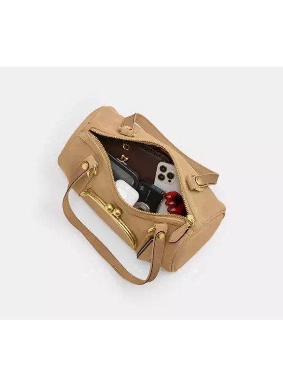 Coach Kisslock Barrel Bag In Soul /Tan Suede Brass Hardware Nwt 💕