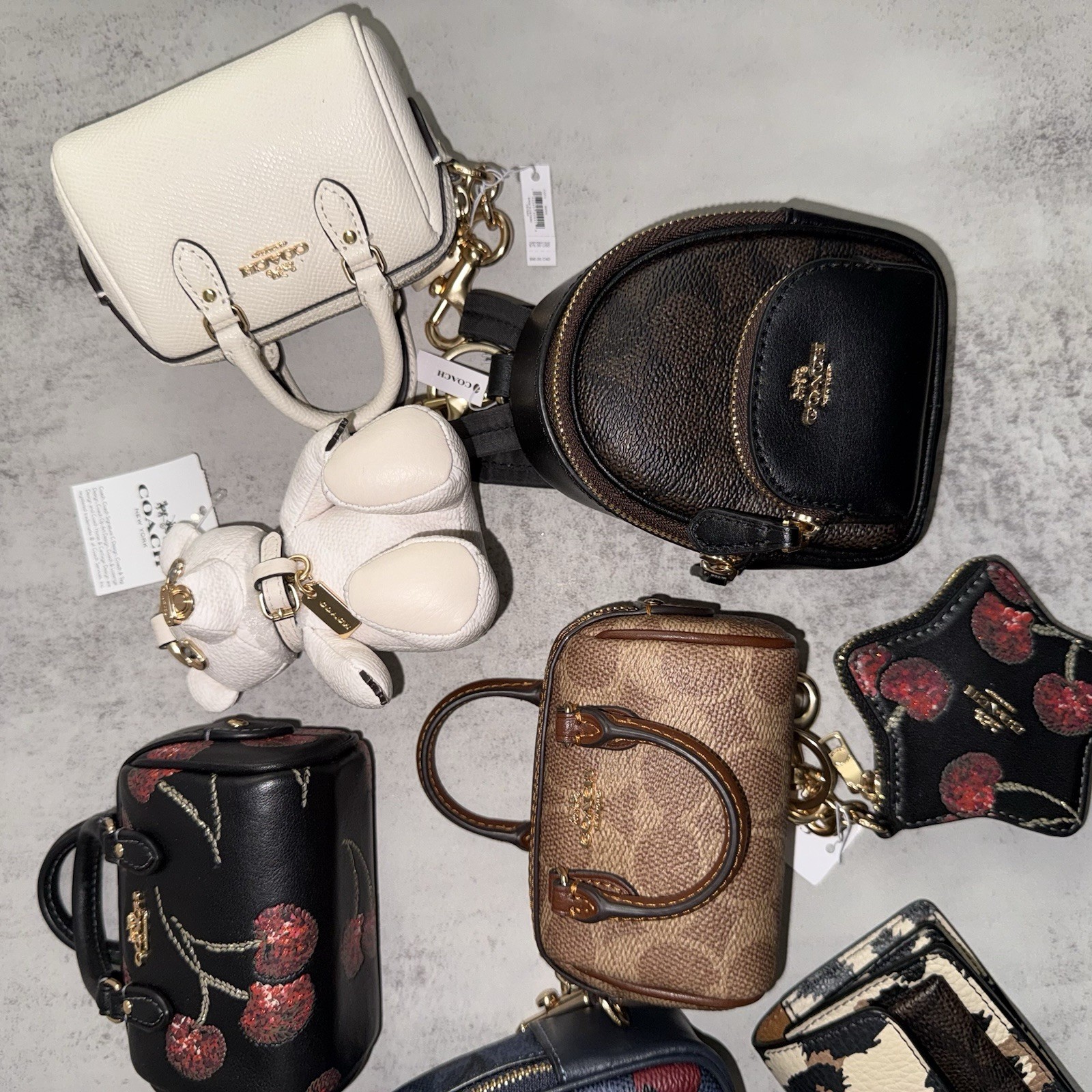 COACH Leather Bag Charm Keychains Various Styles NWT
