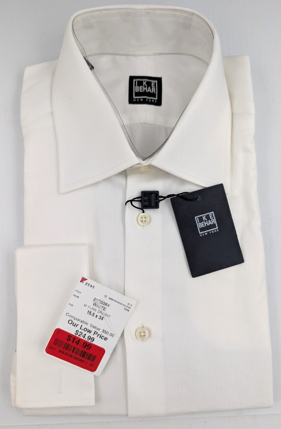 Mens Ike Behar New York Long Sleeve Dress White Shirt 15-1/2″ 34/35