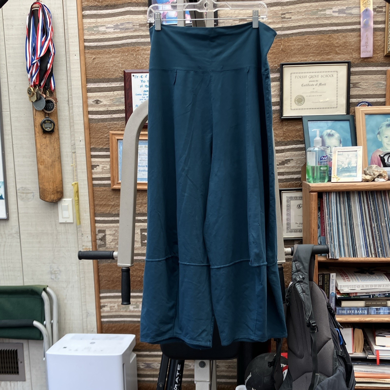 Blue Fish Women’s Teal-Blue Organic Cotton Stretch Wide-Leg Pants folding Waist