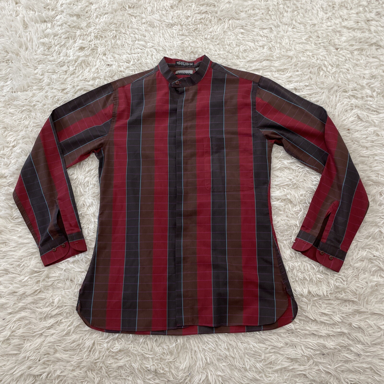 CITY STREETS Vintage 80s 90s Button Shirt Men M Tab Neck Red Blue Purple Plaid