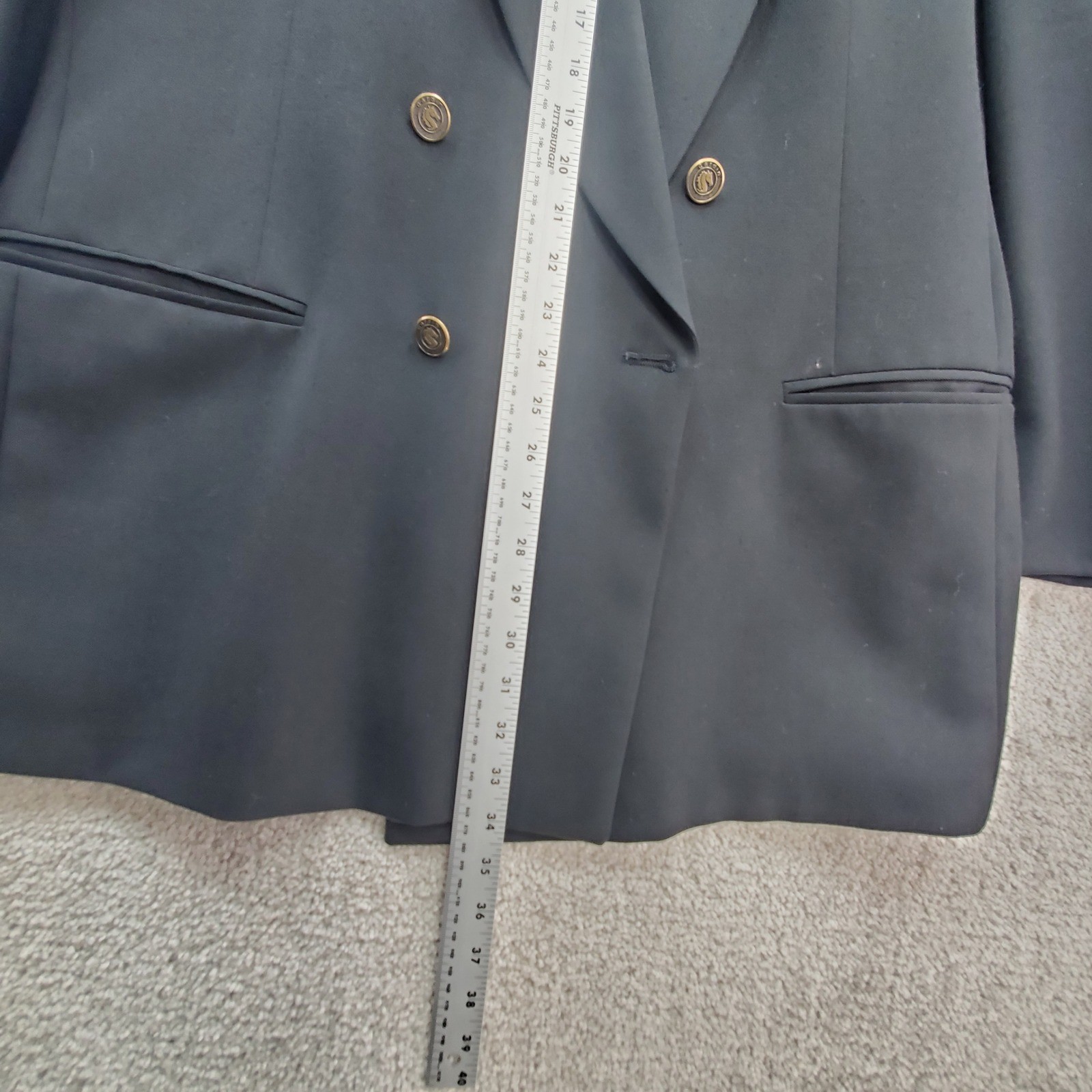 Pierre Cardin Mens Double Breasted Blazer 46 Black Gold Tone Buttons 9869