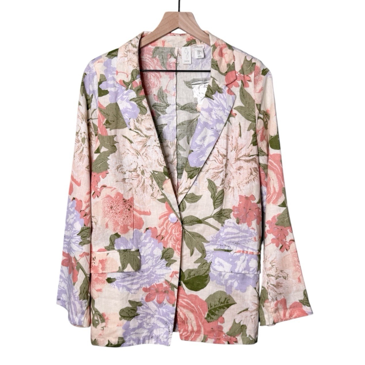 NEW Joie Linen Floral Blazer Jacket Cottagecore Pink Beige Purple Size Medium