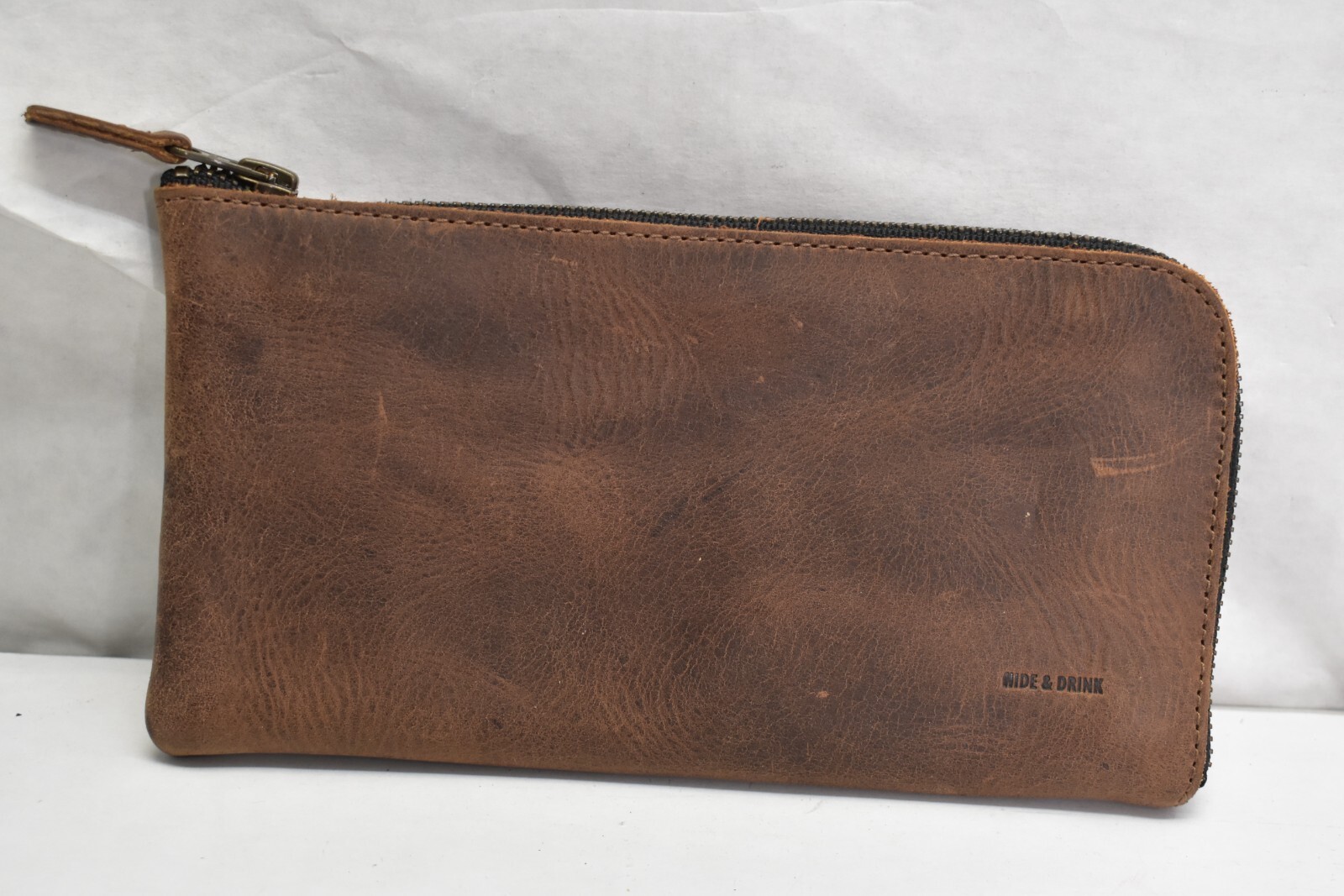Hide & Drink Brown Genuine Leather Suede Zip Pouch Card Wallet ID Coin Bag
