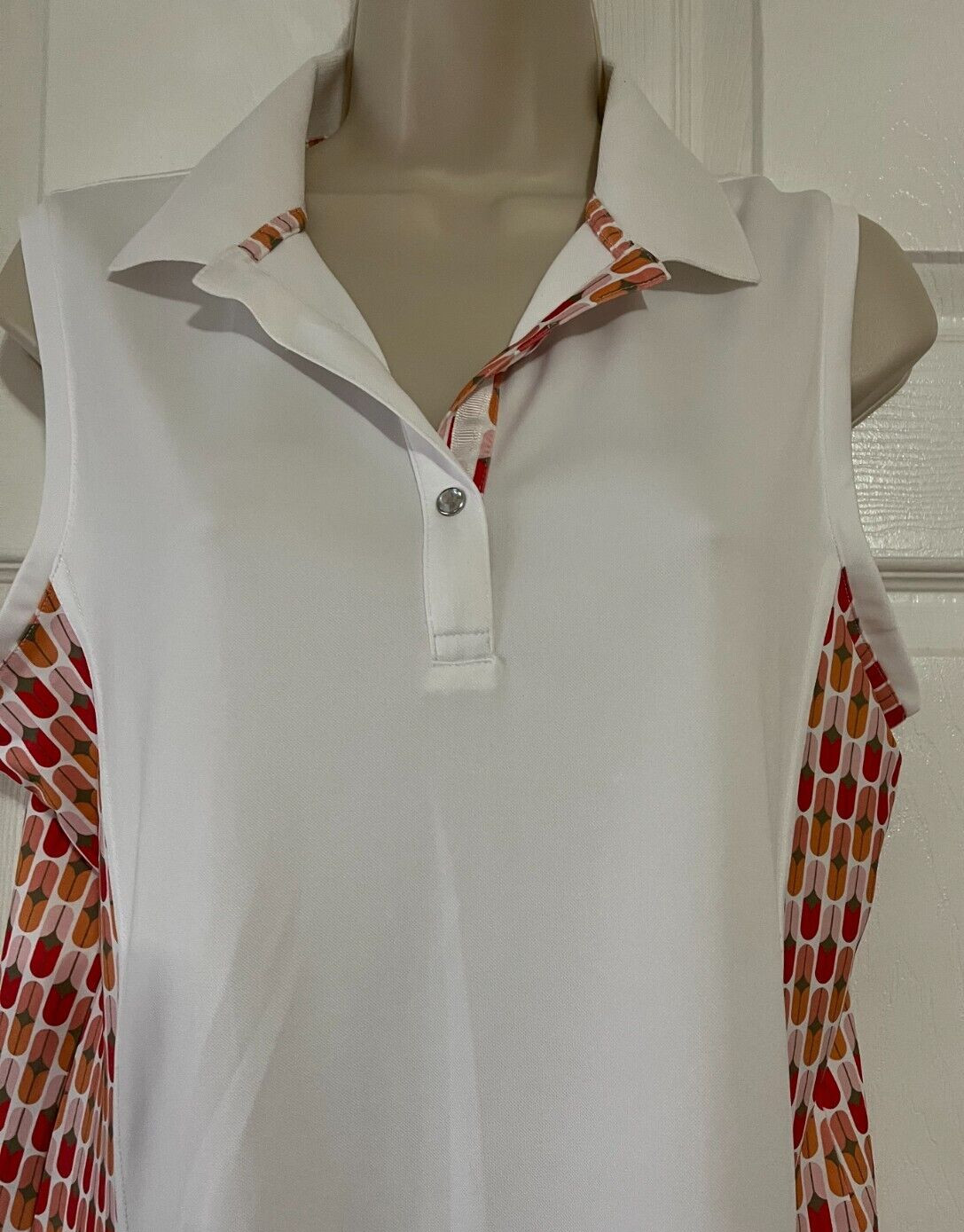 Daily Sports Golf Shirt Top Watermelon & White Amir Size L Polyester Blouse NEW