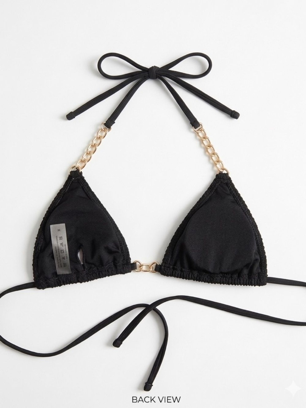 New Small Bikini Top Gold Chain Link Straps Textured Black Swim Top Beach Sexy