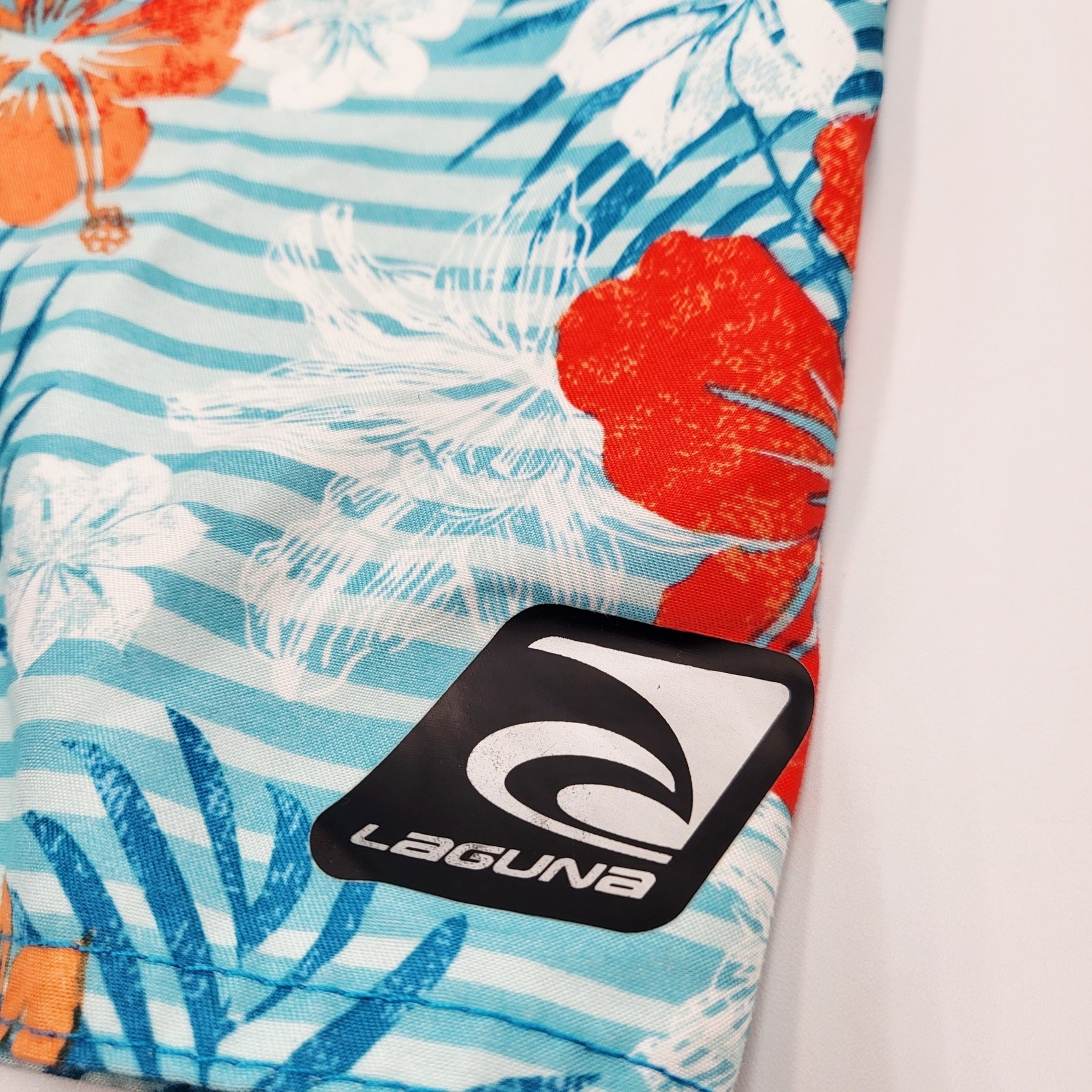 Laguna Blue Red & Orange Tropical Hibiscus Flower Board Shorts Youth Size L Surf