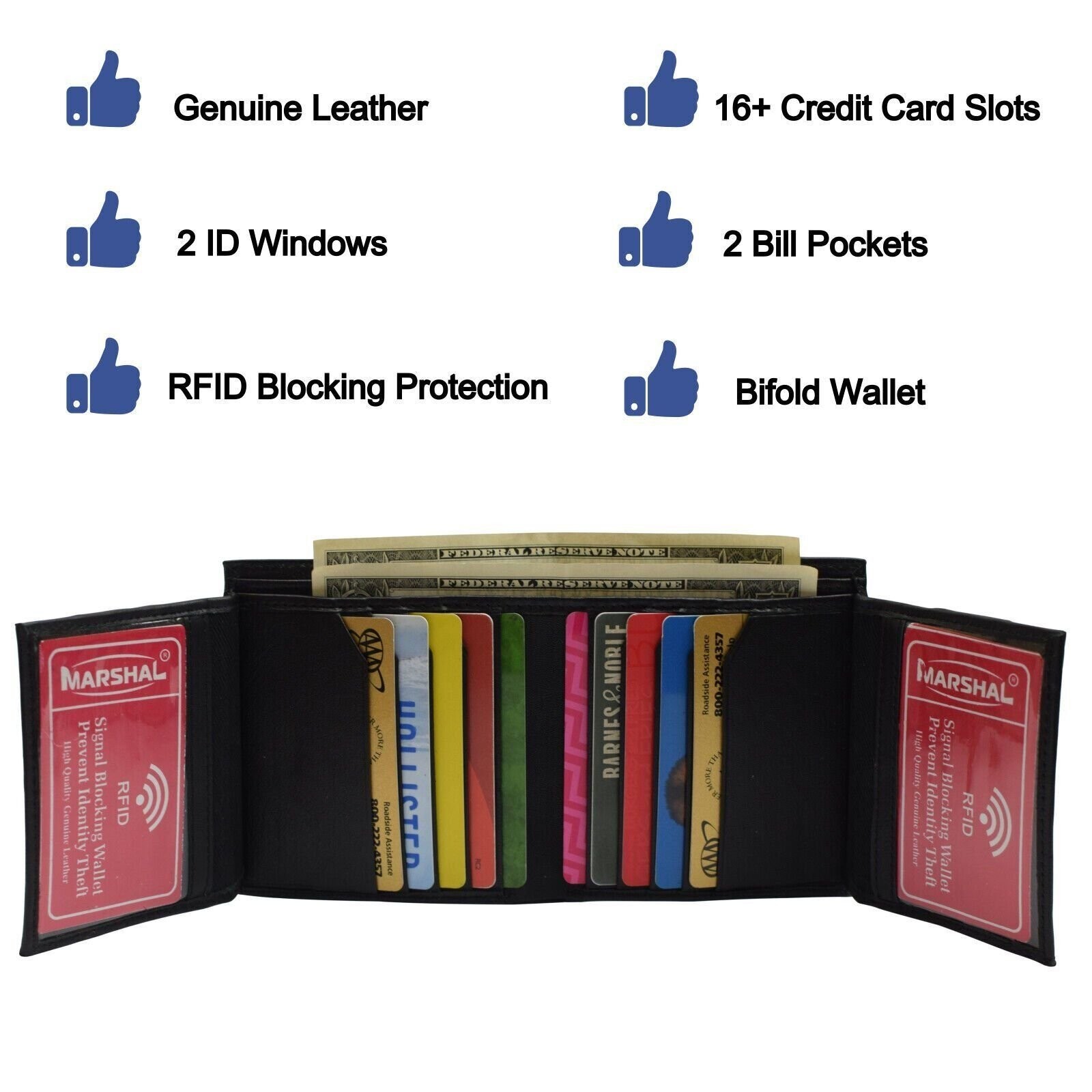 Genuine Leather Men’s Bifold Wallet Slim Hipster Cowhide Credit Card New RFID