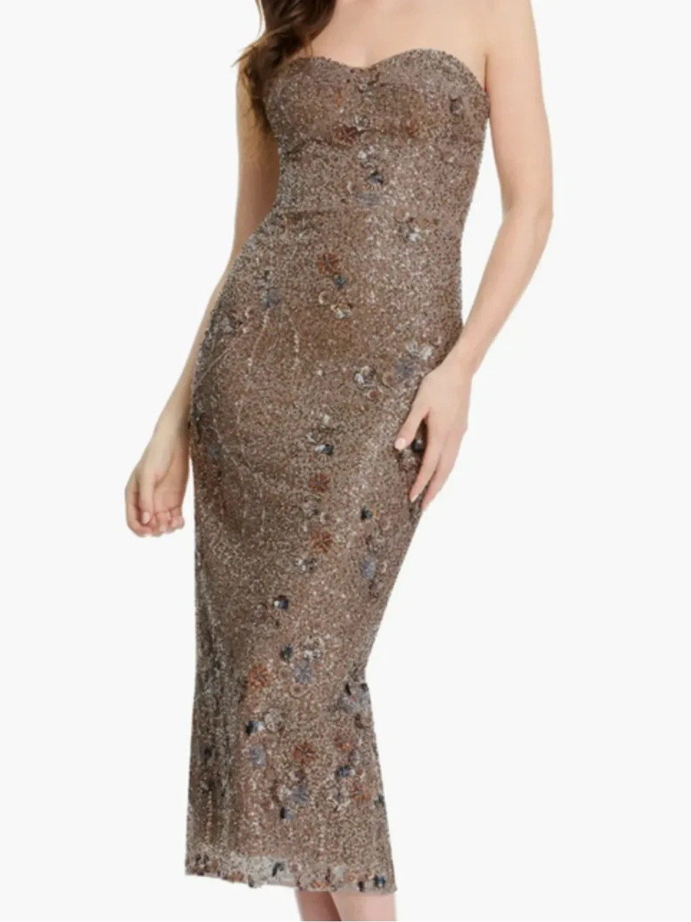 Dress The Population Bronze Shailene Sequin Beaded Strapless Dress Size XL $398