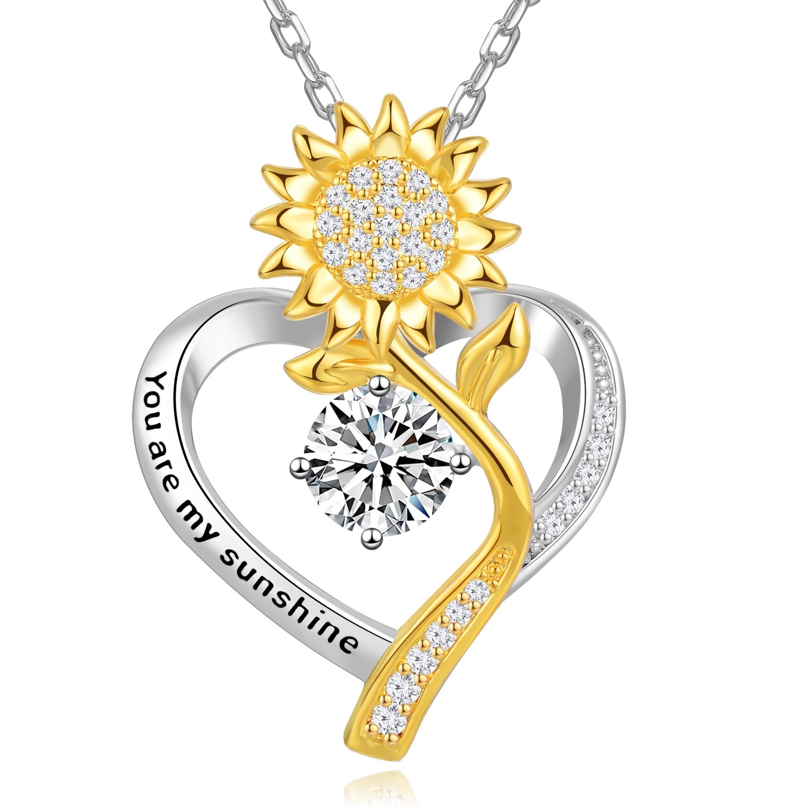 catonmoon Sunflower Necklaces for Women Wife Birthday 0.86″ x 1.18″, Silver