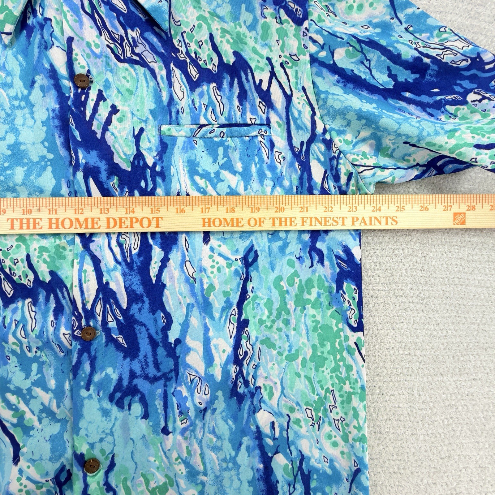 Vintage Napili Hawaiian Shirt Mens Large Blue Abstract Batik 70s Disco USA Made