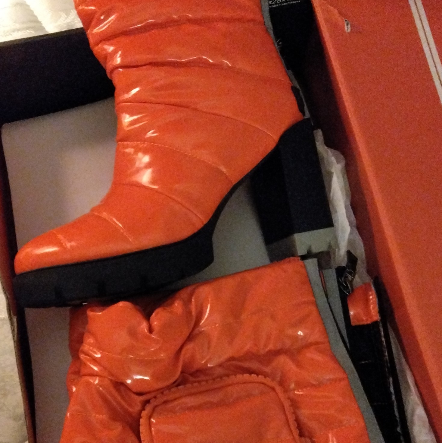 Think Royln Crosswalk Puffy WR Orange Quilted Zip Ankle Platform Boots US 7