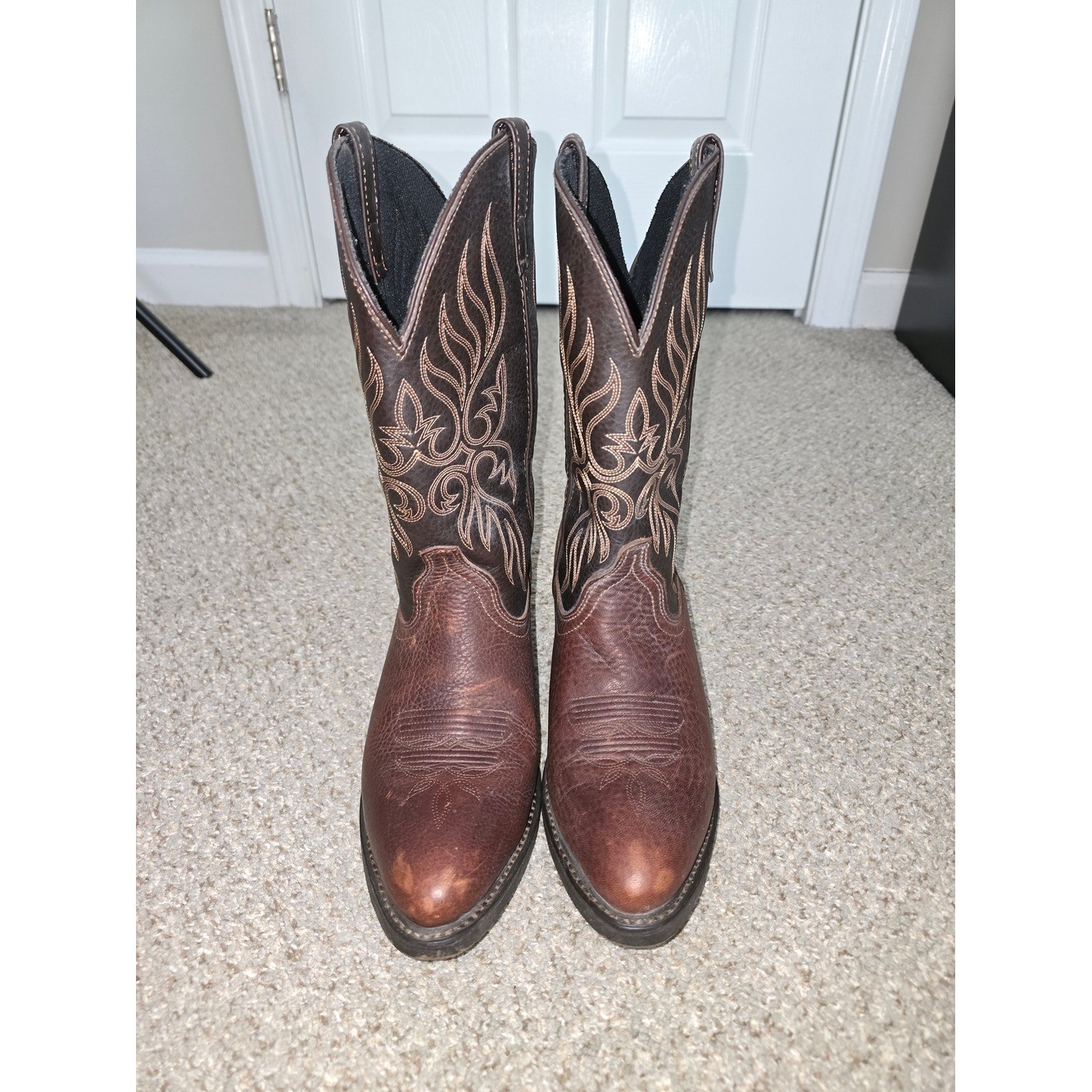 Laredo Kelli Copper Round Toe Brown Two-Tone Embroidered Western Boots Size 10