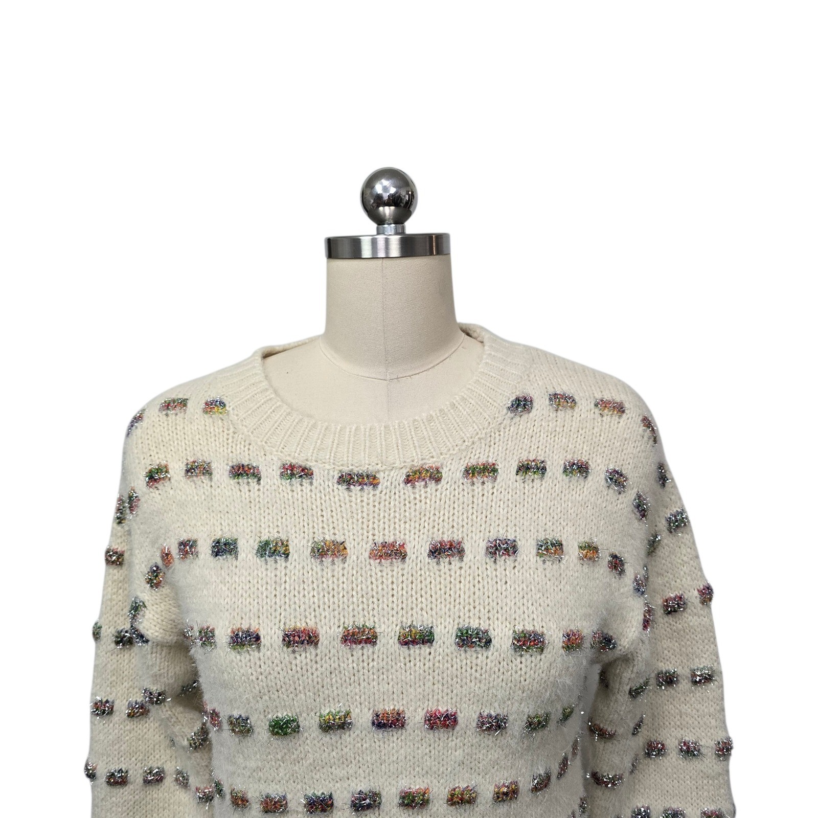 Moth Anthropologie Ivory Multicolor Metallic Lurex Dash Knit Sweater Womens XXSP