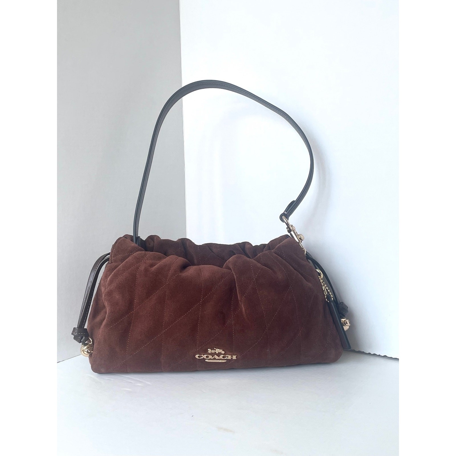 Coach Faye Shoulder Bag CCZ55 Quilted Suede Leather Brown Maple Crossbody