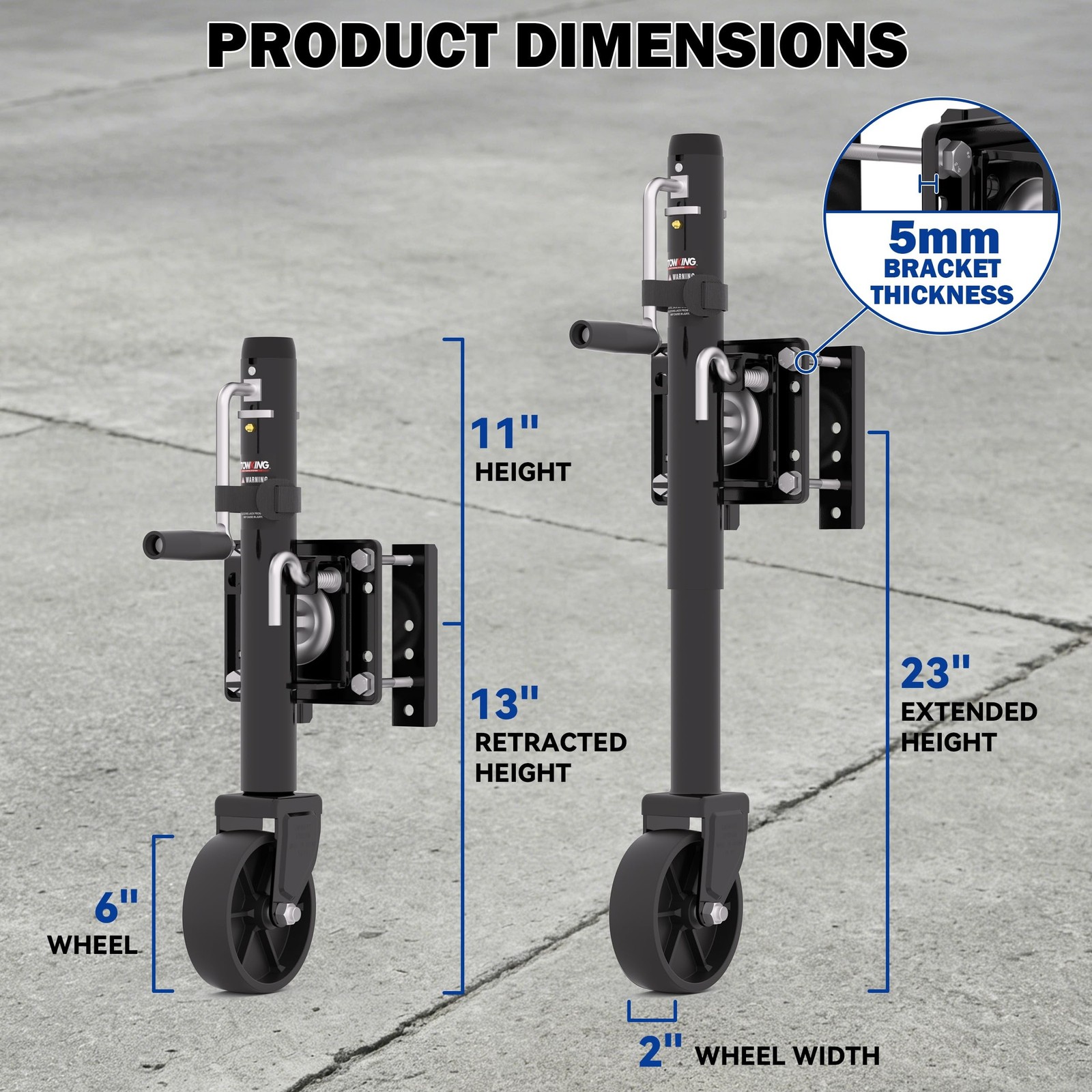 TOWKING 1200lb Boat Trailer Jack with Wheel 10 in Lift Utility