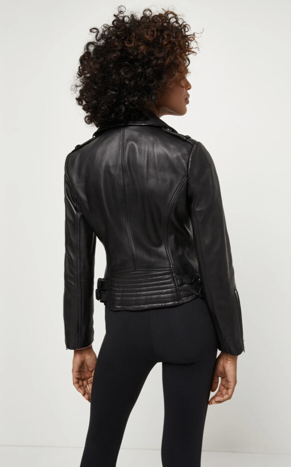 NWT BCBGeneration Women’s Black Leather Moto Zip Jacket $348 SZ S