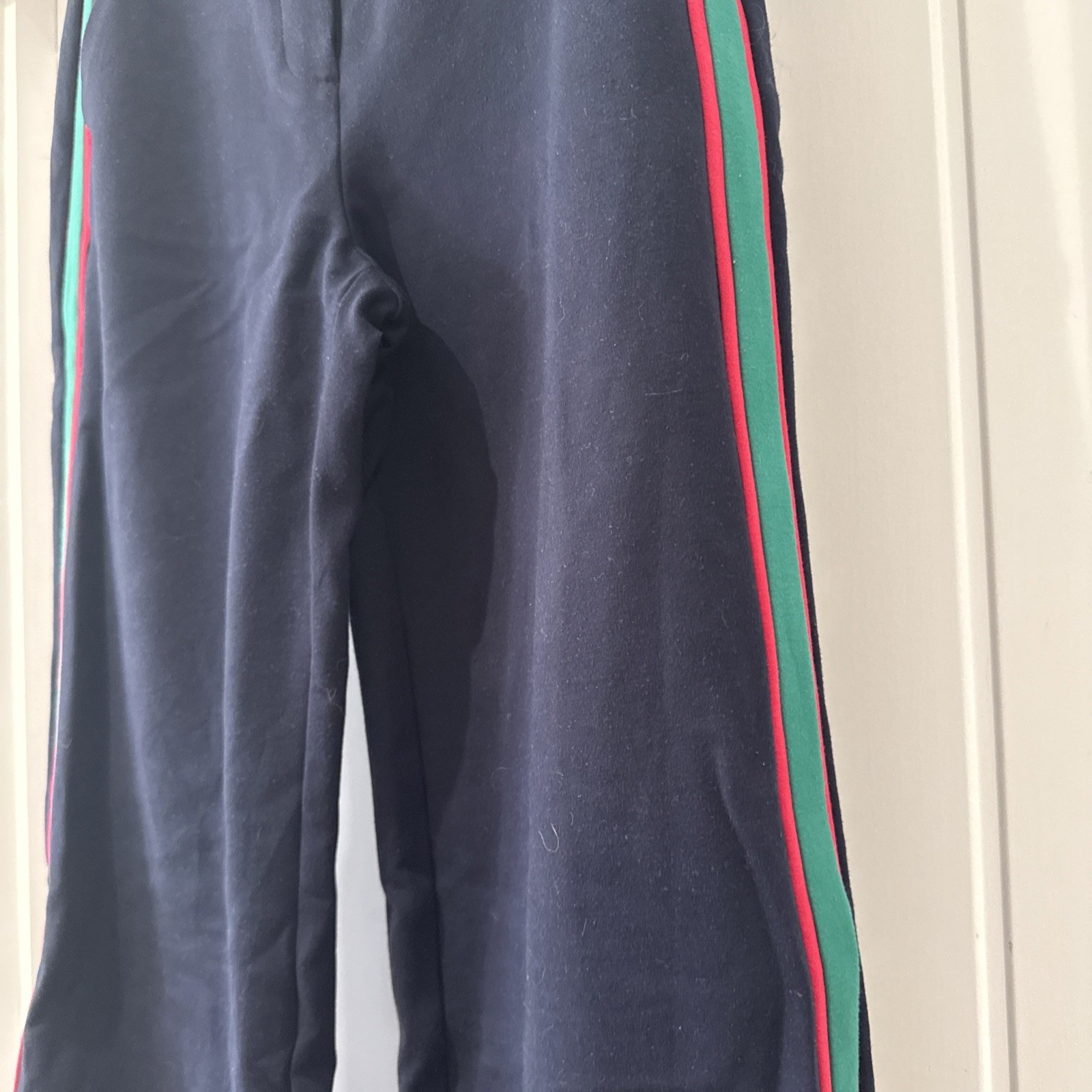 Boden Trousers Straight Wide Leg Navy Size 12P Uk Red & Green Stripe