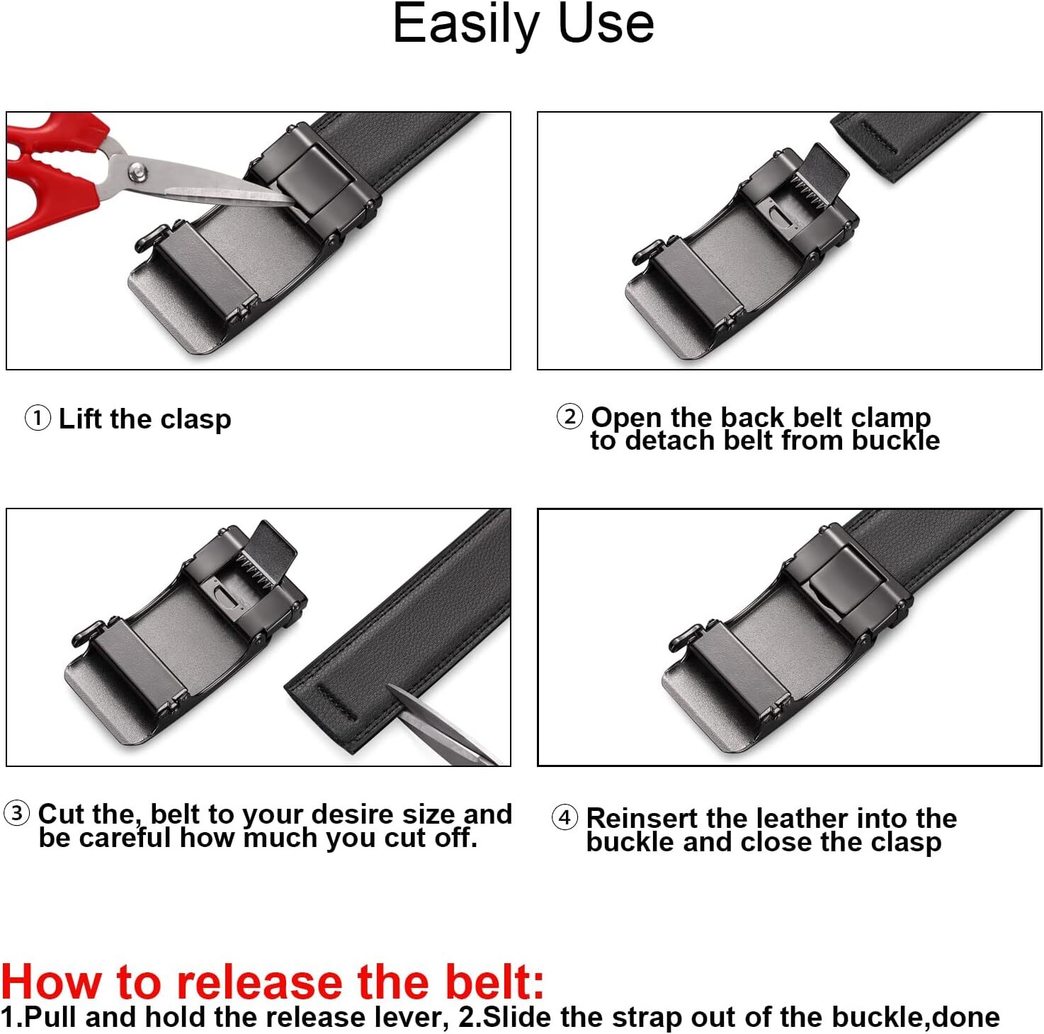 Men’S Leather Belt Automatic Ratchet Buckle Slide Belt Trim to Fit with Gift Box